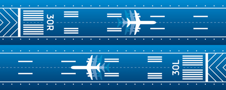 Aircraft on the runway. Aviation transportation illustration. Plane is on the runway. Vector designのイラスト素材