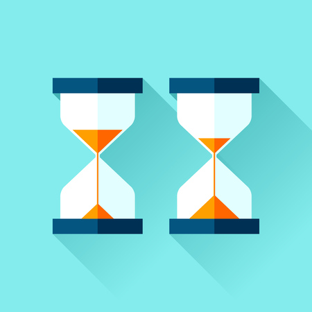 Hourglass icons set in a flat style, sand glass on a blue background. Vector design elements for you business projectのイラスト素材