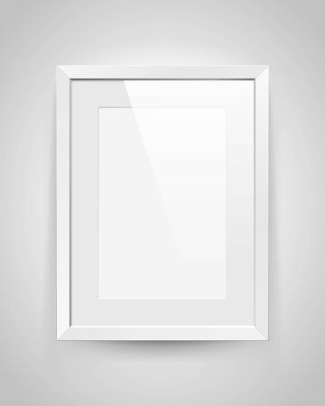 Realistic empty rectangular white frame with passepartout on gray background, border for your creative project, mock-up sample, vector design objectのイラスト素材