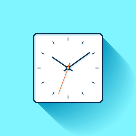 Clock icon in flat style, thin square frame on blue background.のイラスト素材