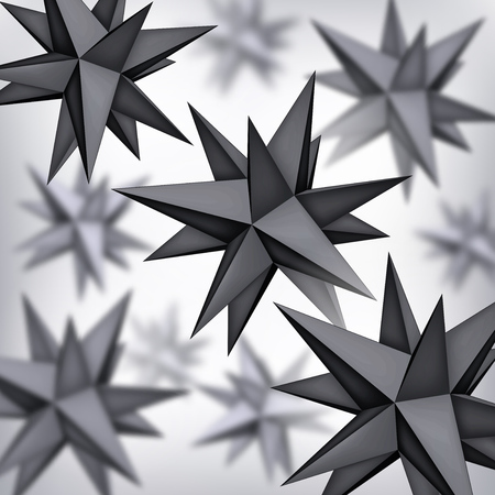 Volume polyhedron black stars, 3d blurred objects, geometry shapes, mesh version, dark origami crystals, abstract vector elements backgroundのイラスト素材