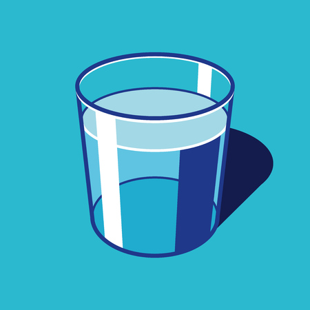 Transparent glass of water with flat style. Simple volume vector object for your projectのイラスト素材