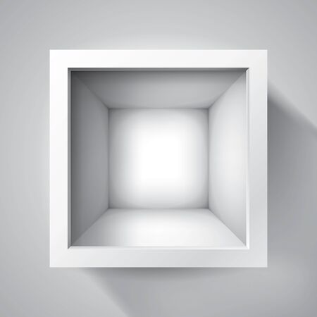 Open box. top view on empty cube, mockup design for your project. Vector volume realistic shapeのイラスト素材