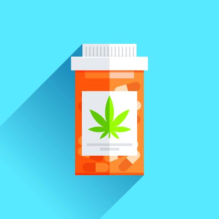 Jar of medicinal marijuana, ganja box in flat style on color background. Vector design element for you projectのイラスト素材