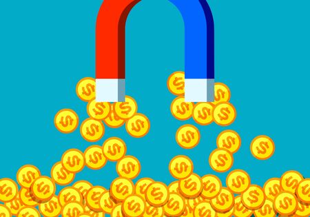 Magnet for money. Load stone icon in flat style, simple tool on color background. design element for you projectのイラスト素材