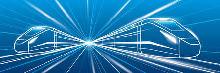 Outline trains in motion, locomotive move, dynamic transportation illustration, vector lines design...
