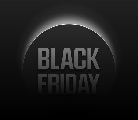Dawn Black Friday Sale. Dark background, geometric abstraction. Solar eclipse. Vector design for you business projectsのイラスト素材