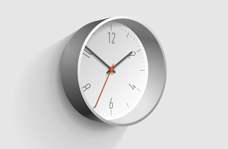 Clock icon in 3d flat style. With a red arrow and numbers. Time on white background. Business watch....