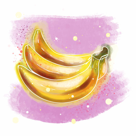 Juicy and bright illustration of a banana in watercolor technique. Packaging for tea, sweets and cosmetics. Fruit stickers.のイラスト素材