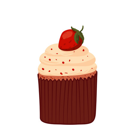Chocolate cupcake with a cream cap. Food illustrationのイラスト素材