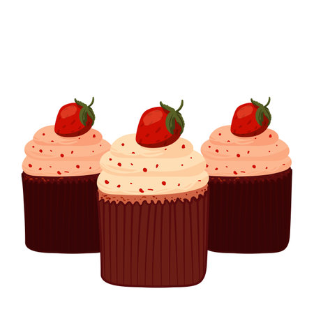 Chocolate cupcake with a cream cap. Food illustrationのイラスト素材