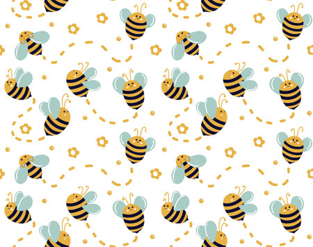 Seamless summer pattern with cute flying beesのイラスト素材
