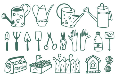 Set of garden tools. Spring set of gardenersのイラスト素材