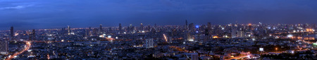 Bangkok, Thailand - August 27, 2017 : Top View twilight Panorama of Bangkok Downtown, Thailand.