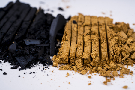 Eye shadows in gold and black color.の写真素材