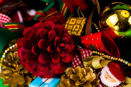 Christmas decoration on green background.の写真素材