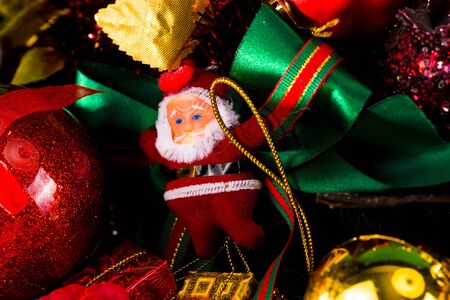 Christmas decoration on green background.の写真素材