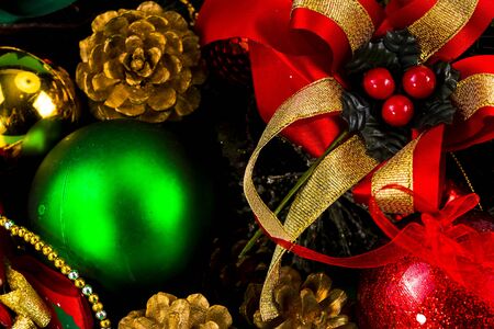 Christmas decoration on green background.の写真素材