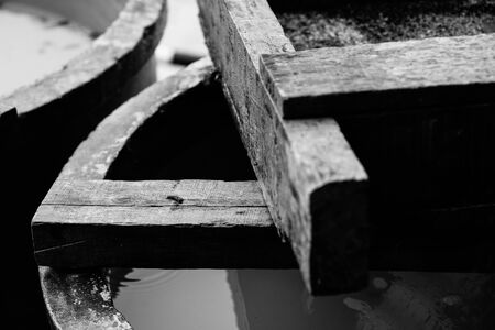 wooden black & white texture backgroundの写真素材