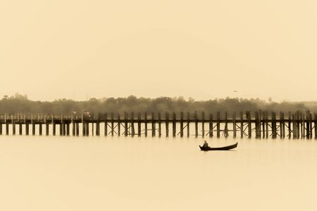 Mandalay, Myanmar - August 5, 2018 : Wooden bridge named U-bein at Mandalay, Myanmar, editorialのeditorial素材