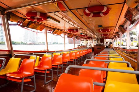 Bangkok, Thailand - April 13, 2019 : Seats in the ferryのeditorial素材
