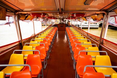 Bangkok, Thailand - April 13, 2019 : Seats in the ferry