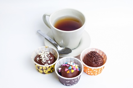 Tea and Chocolate cakeの写真素材