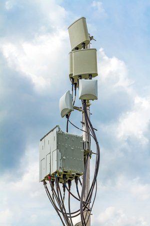 temporary micro cellular site with outdoor wifi antennaの写真素材
