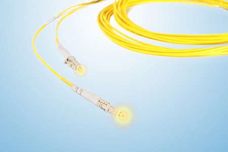 Close up of  fiber optic patchcord with lighting effect