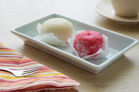 Daifuku Mochi Japanese desert on white plateの写真素材