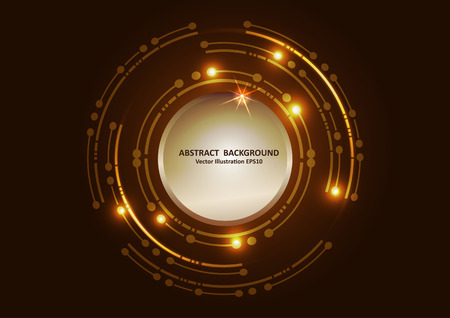 Abtract futuristic tecnology background. Lighting and sparkle on dark gold background. Ideal for technology presentation. の写真素材