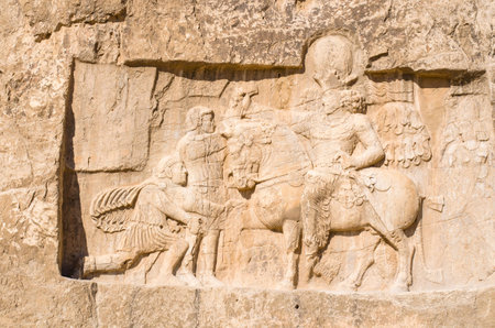 Stone Carvings Portraying King Darius at Naqsh-e Rustamの写真素材