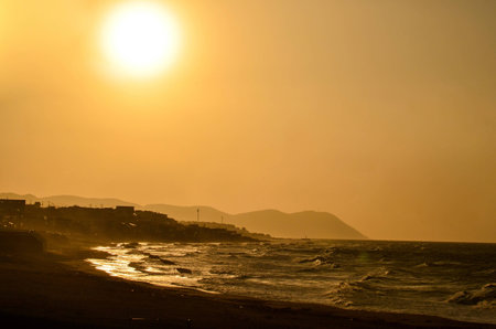 Sunrise over the Beach in Hakodate, Japanの写真素材