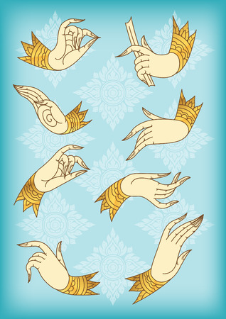 Outlines set of hands on pattern backgroundのイラスト素材
