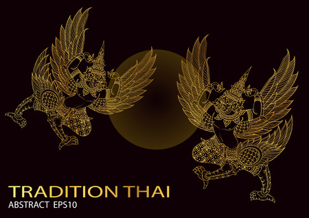 king birds outline thai tradition thai design vector illustrationのイラスト素材