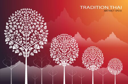 leaf of thai tradition on red mountain backgroundのイラスト素材