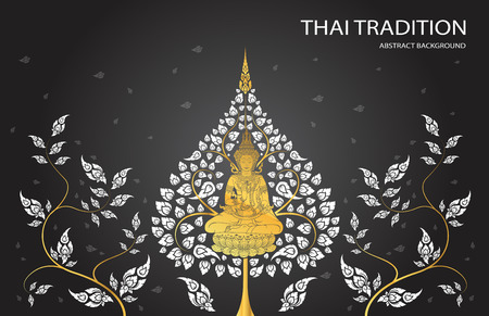 buddha and leaf of thai traditionのイラスト素材