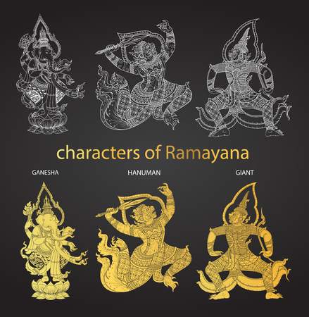 set action characters of Ramayana,thai tradition style vectorのイラスト素材