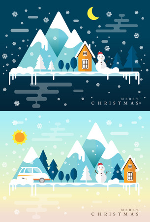 Winter time. Snow mountains, country hotel in forest area, Ski resort infographicsのイラスト素材