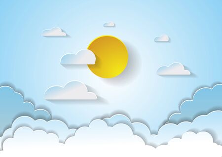 sky with clouds.paper art style.のイラスト素材