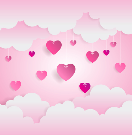 happy valentine day,heart shape float on sky, Paper art style.のイラスト素材