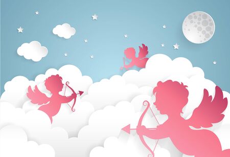 cupid on sky,happy valentine day, Paper cutのイラスト素材
