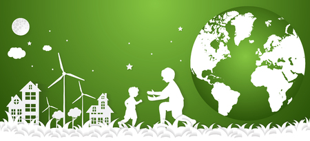 concept eco earth and family .paper art style.のイラスト素材