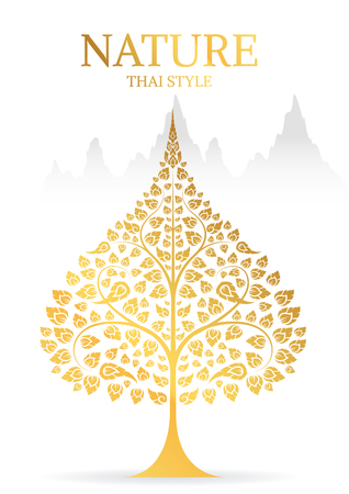 Bodhi tree and leaf gold color of thai tradition vectorのイラスト素材