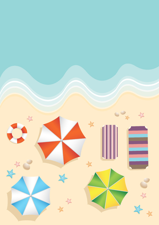 Aerial view of summer beach in flat design style. starfish and summertime, relaxation summer tourism, vectorのイラスト素材
