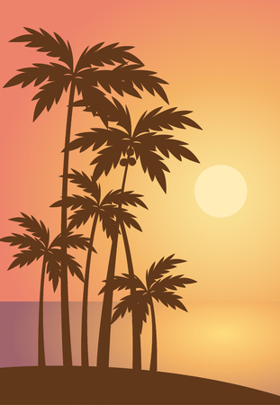 Beach summer with trees lanscape sea scenery sunset scenery vectorのイラスト素材