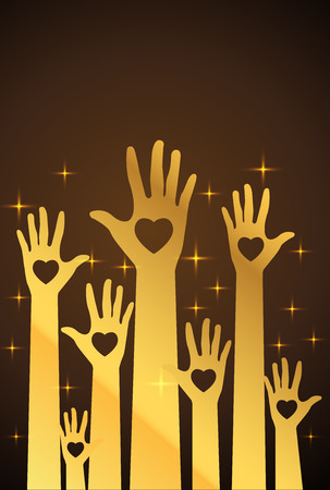 Warm colorful caring up hands hearts vector design element.のイラスト素材