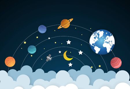 Vector illustration of  Earth and Moon rotates in orbitのイラスト素材