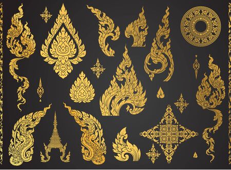Set of Thai art element, Decorative motifs. Ethnic Art, icon vectorのイラスト素材