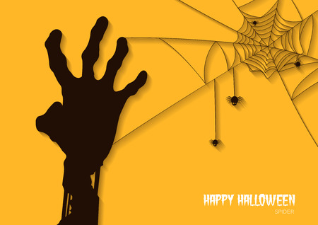 Halloween yellow background with hands zombie.Vector illustration.のイラスト素材